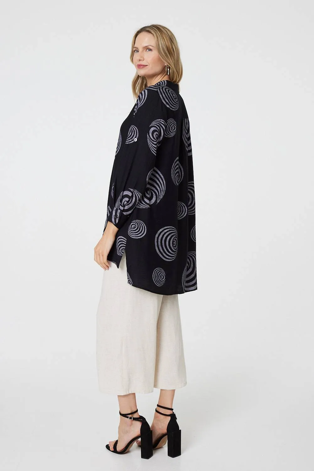 Geo Print Long Sleeve Relaxed Shirt