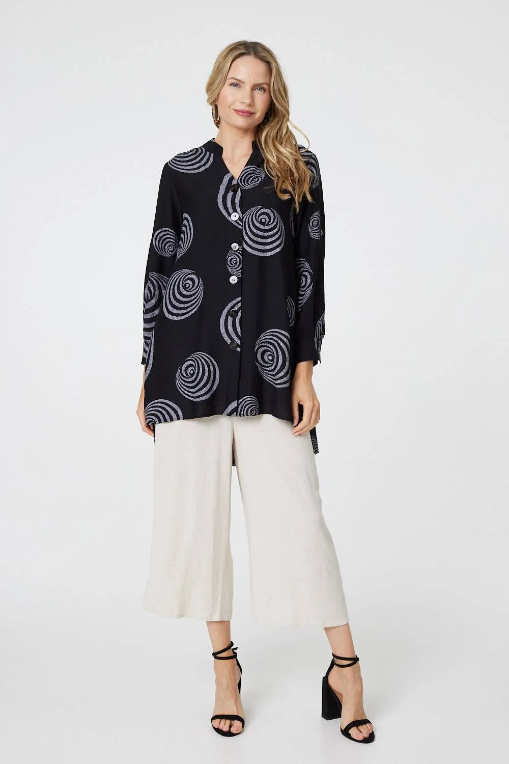 Geo Print Long Sleeve Relaxed Shirt