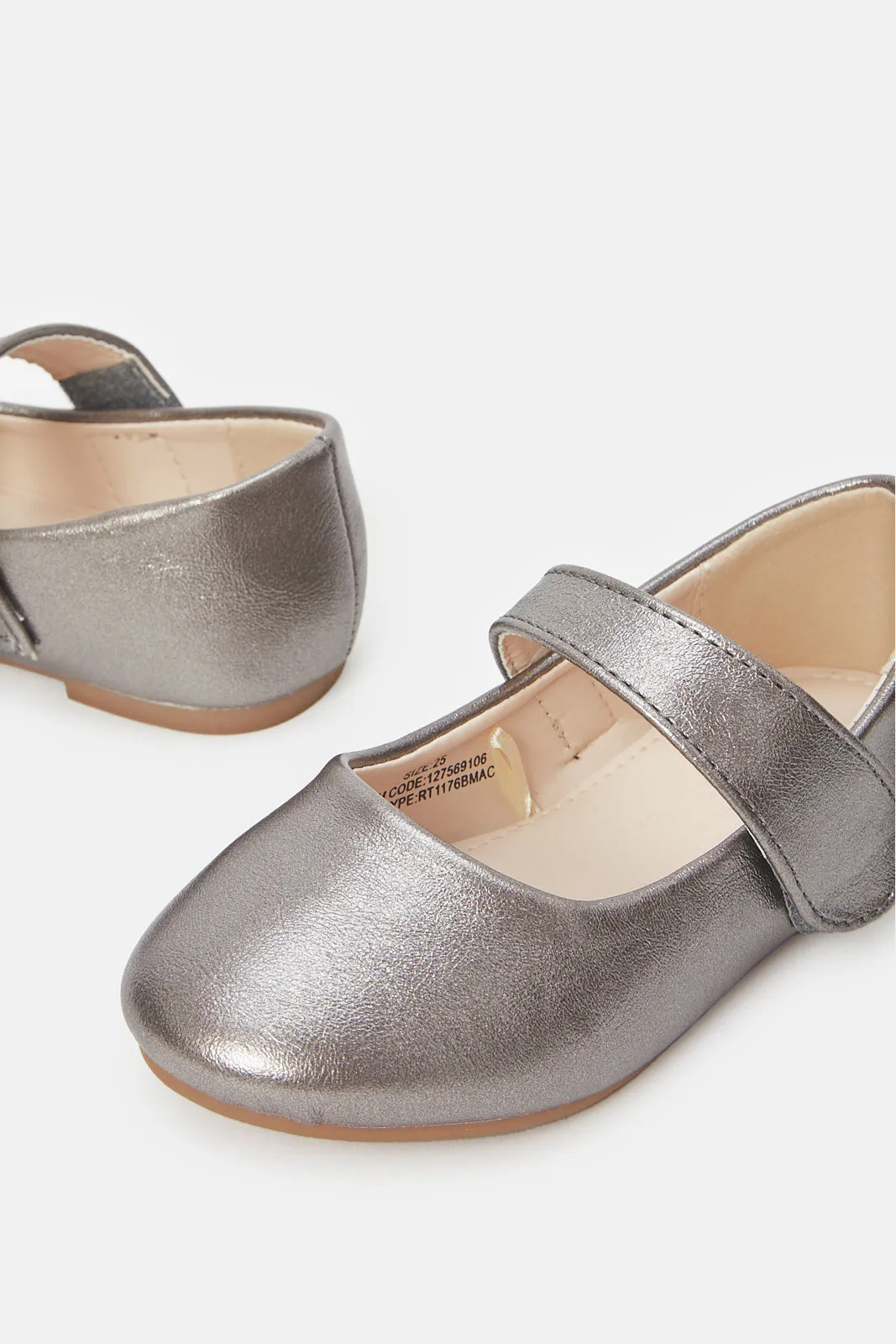 Girls Grey Velcro Strap Ballerina