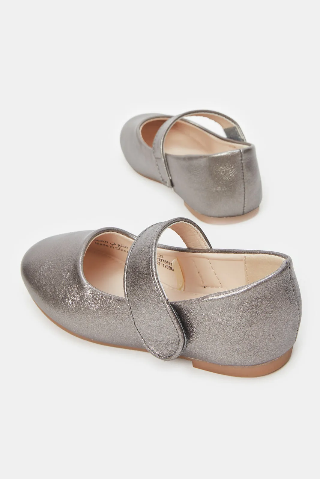 Girls Grey Velcro Strap Ballerina