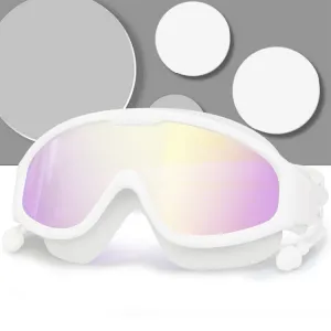 HAIZID Large Frame Waterproof Anti-Fog Swimming Goggles With Earplugs(White)