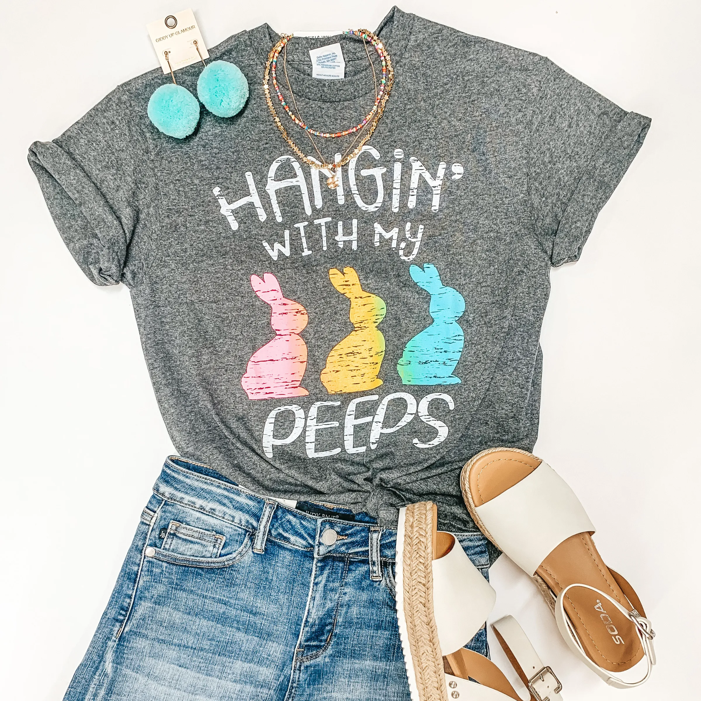 Hangin' With My Peeps Easter Graphic Tee in Charcoal Grey