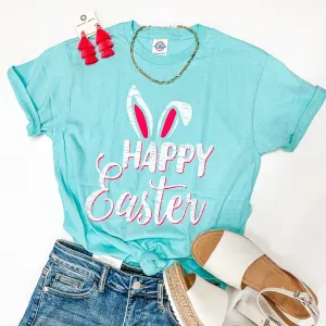 Happy Easter Bunny Ears Graphic Tee in Neon Mint