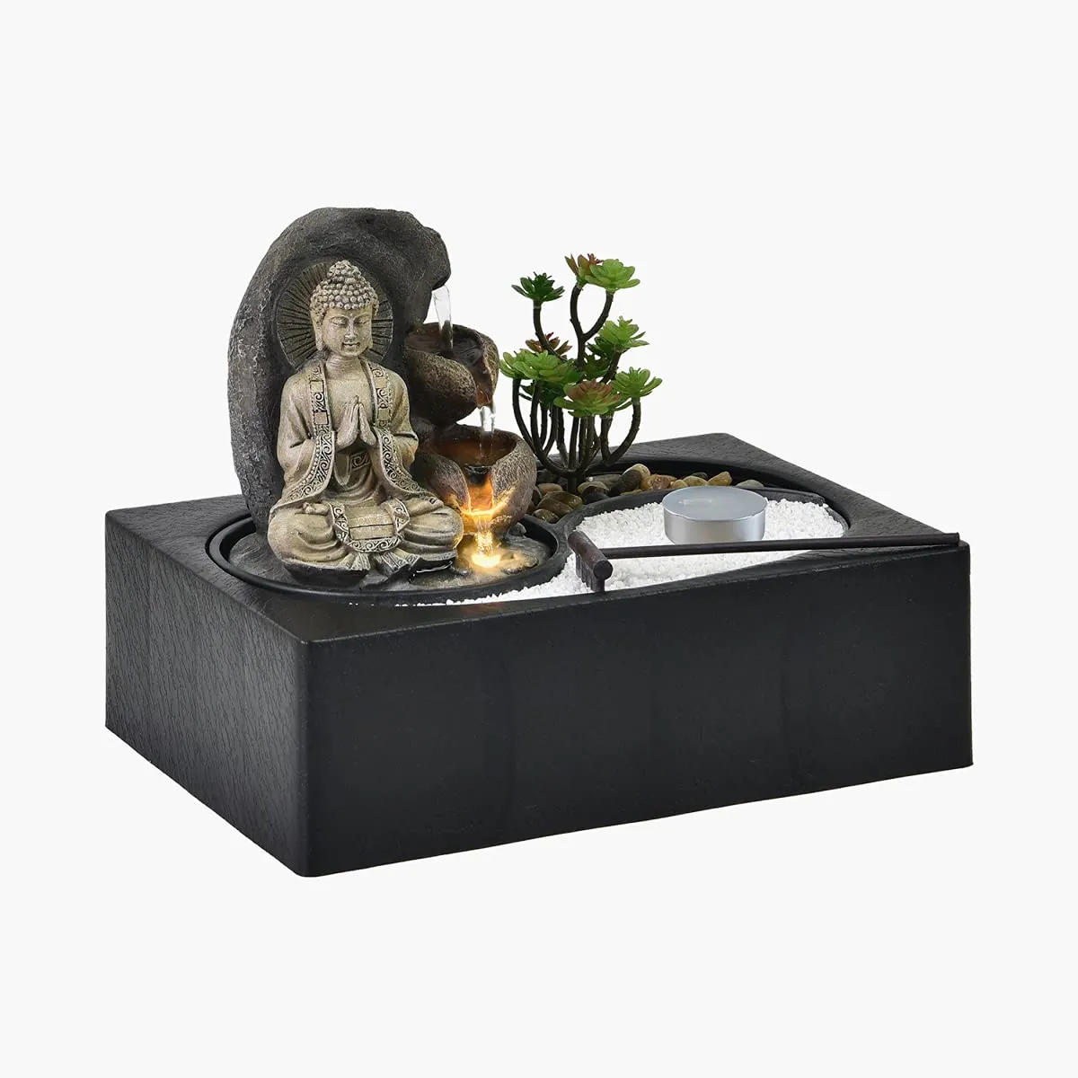 Home Centre Corsica Black Polyresin Buddha Indoor Fountain- 21cmx22cm, Standard (CORSICA-1201134L)