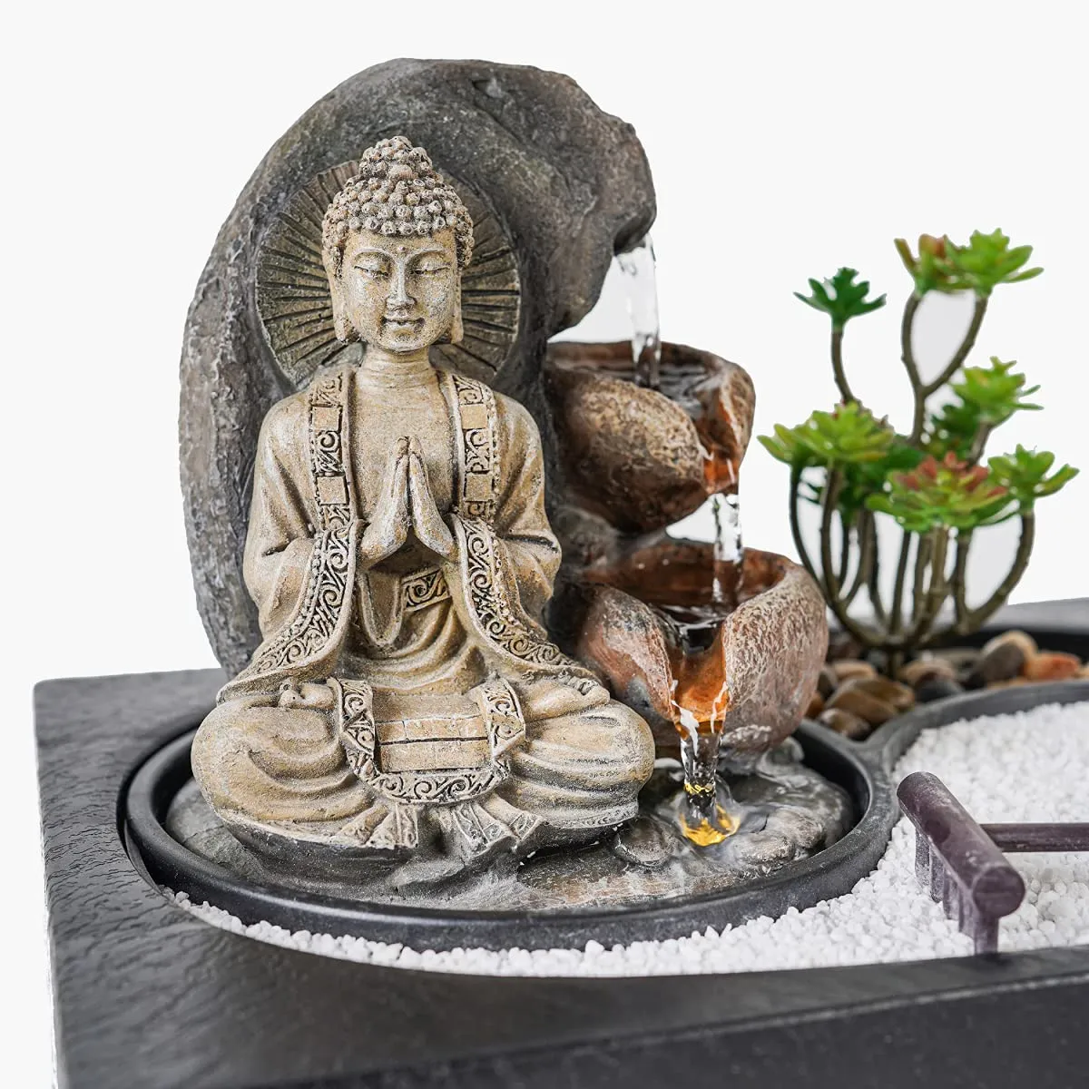 Home Centre Corsica Black Polyresin Buddha Indoor Fountain- 21cmx22cm, Standard (CORSICA-1201134L)