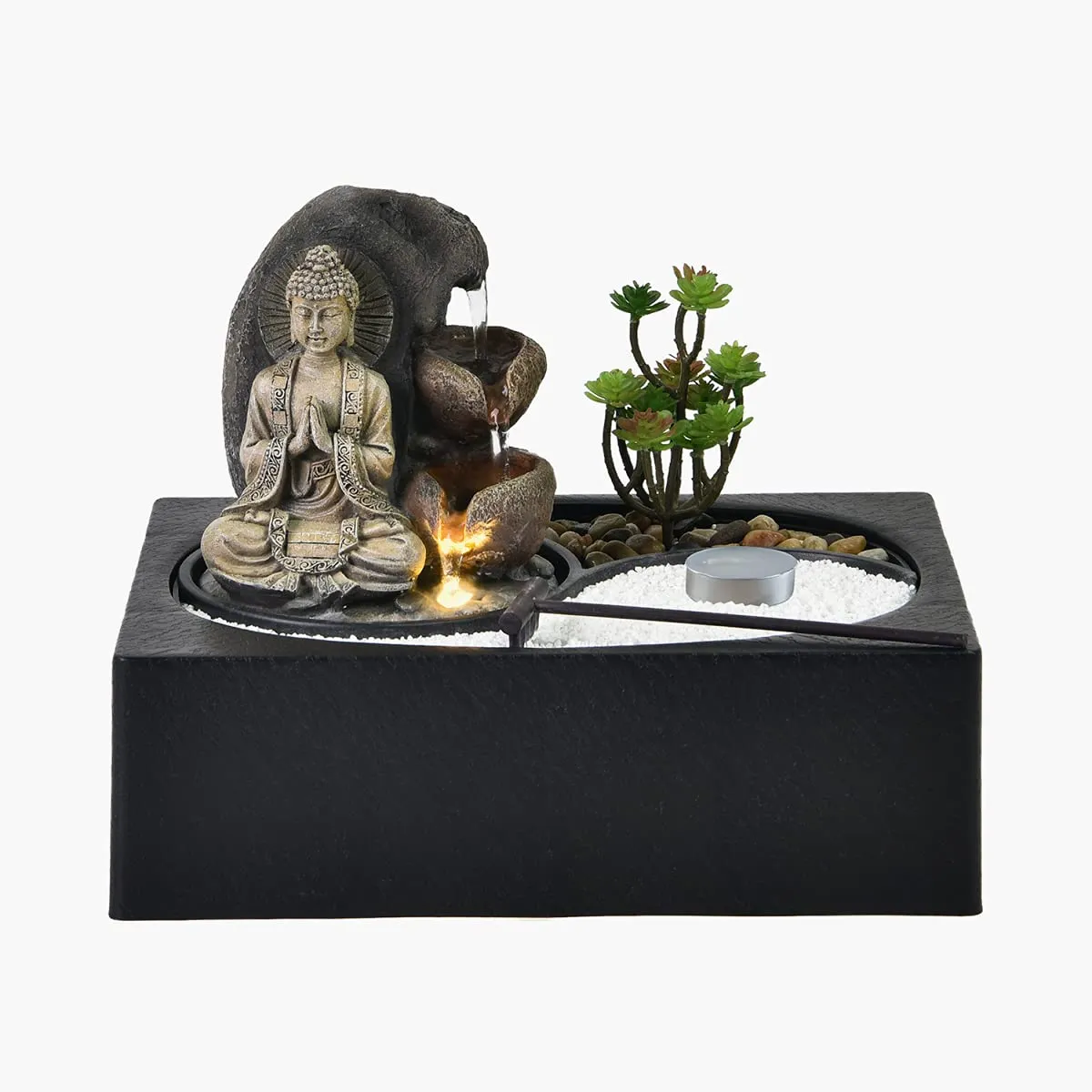 Home Centre Corsica Black Polyresin Buddha Indoor Fountain- 21cmx22cm, Standard (CORSICA-1201134L)