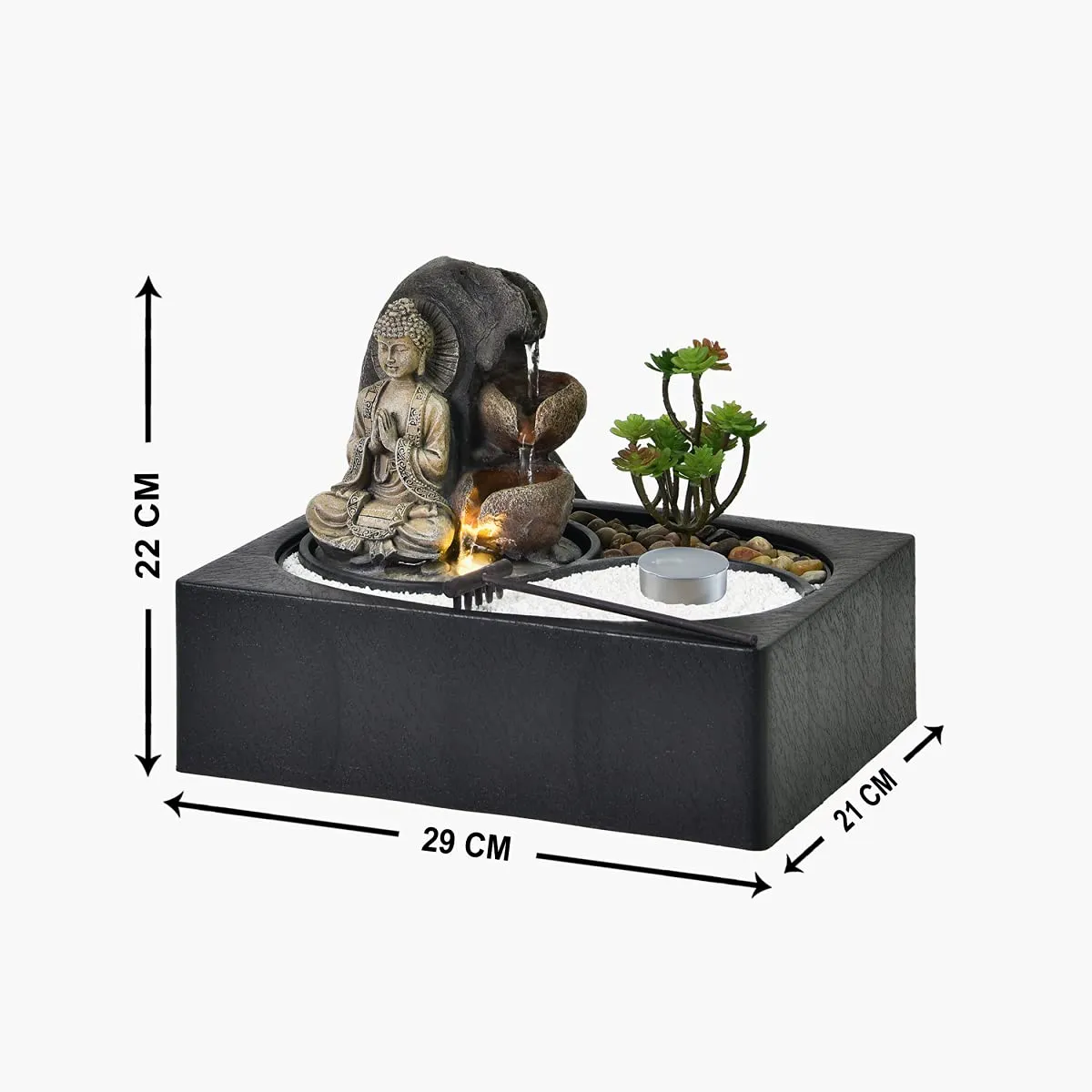 Home Centre Corsica Black Polyresin Buddha Indoor Fountain- 21cmx22cm, Standard (CORSICA-1201134L)