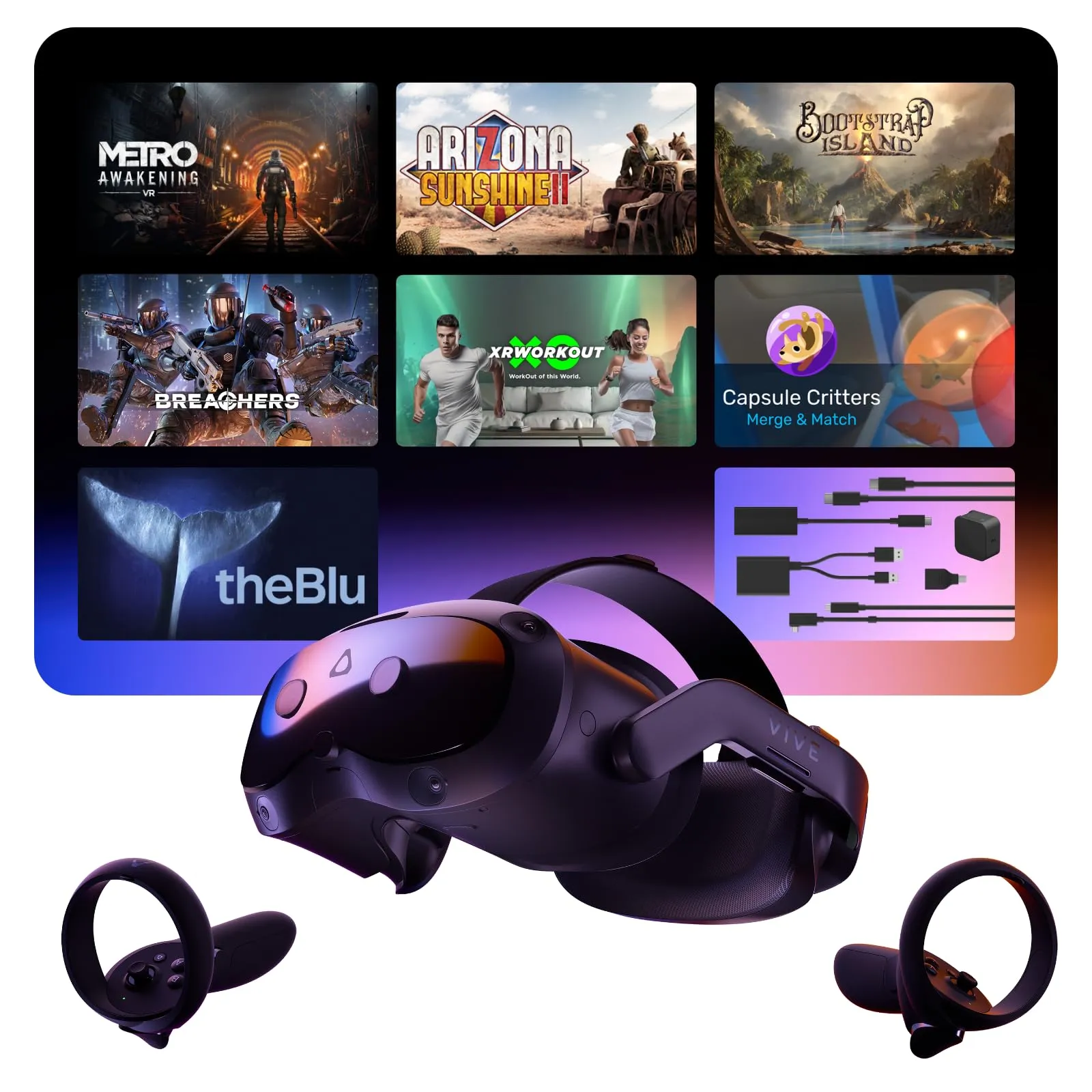 HTC Vive Focus Vision Bundle pre-Order Includes DisplayPort Compatible Wired Streaming Kit and Game Pack — Mixed Reality and PC VR Headset   Controllers