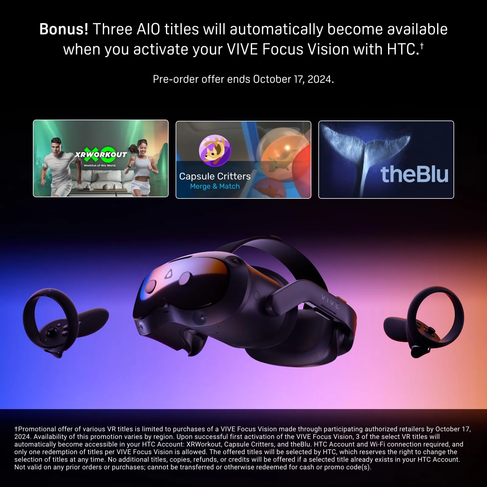 HTC Vive Focus Vision Bundle pre-Order Includes DisplayPort Compatible Wired Streaming Kit and Game Pack — Mixed Reality and PC VR Headset   Controllers