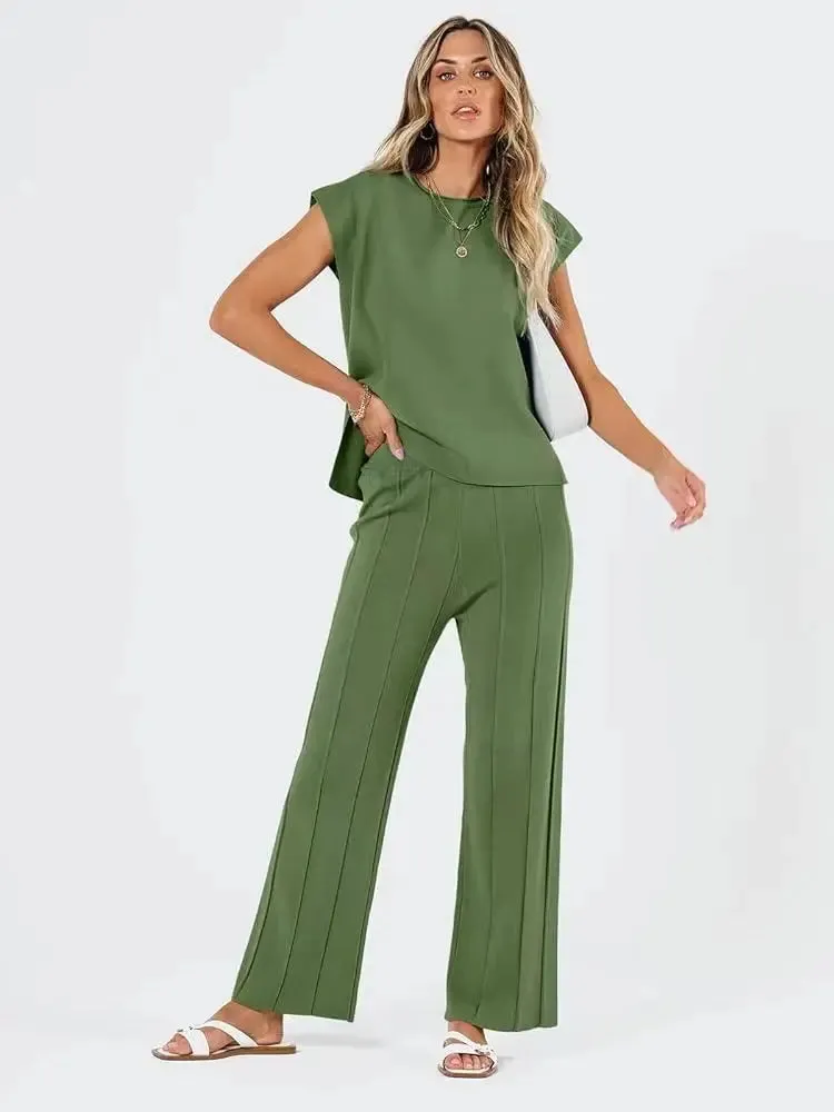 Ice Silk Tank Top & Wide-Leg Pants Summer Outfit