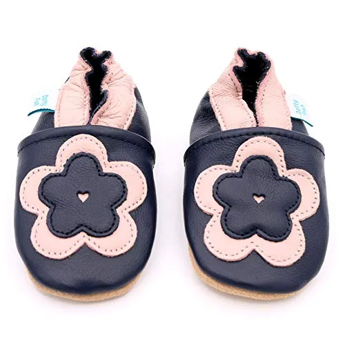 Infant to Toddler Girl's Soft Leather Slip On Shoes, Navy w/Pink Flower, Sizes to 5 Years (linked)