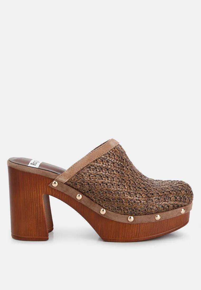 Jeydena Raffia Platform Clogs In Brown