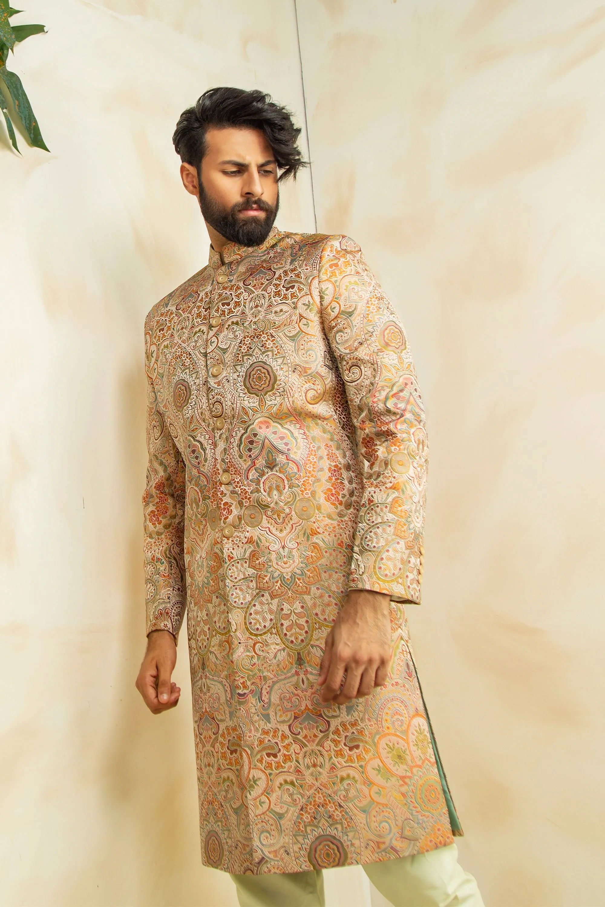 Kimkhab Geomatrical Pattern Sherwani