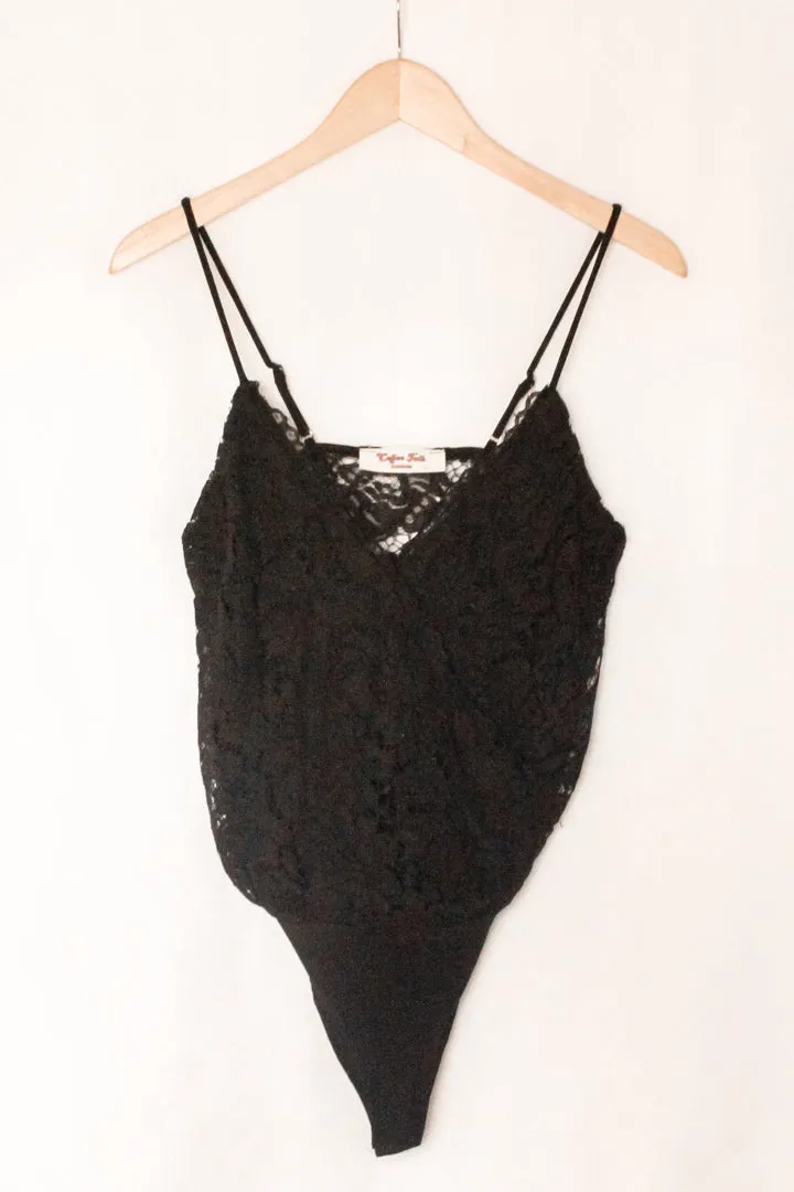 Lacey Wrap Bodysuit in Black