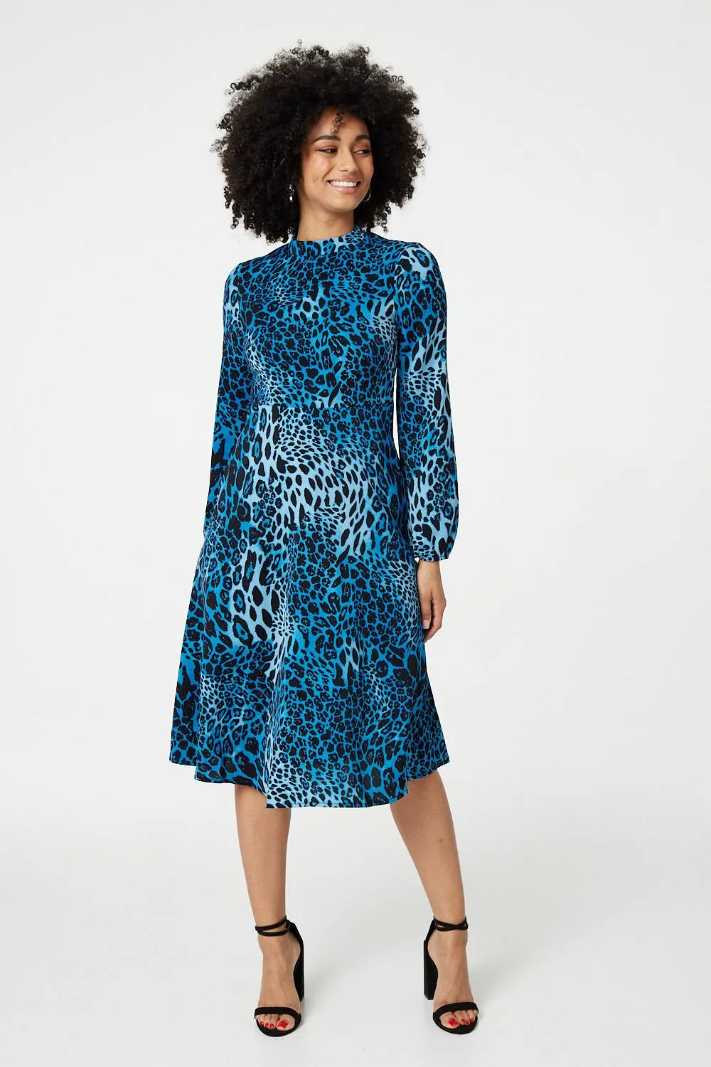 Leopard Print Long Sleeve Midi Dress