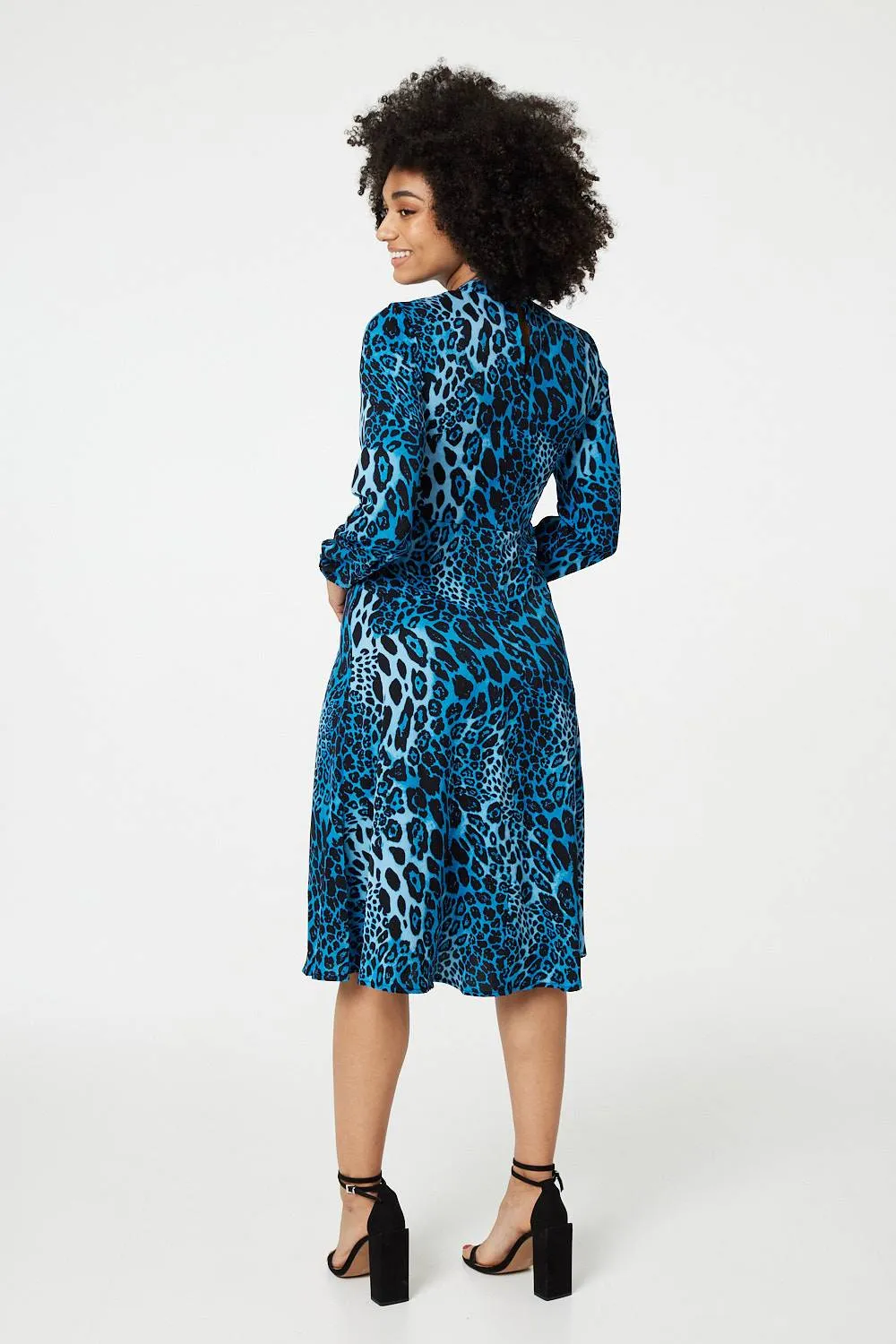 Leopard Print Long Sleeve Midi Dress