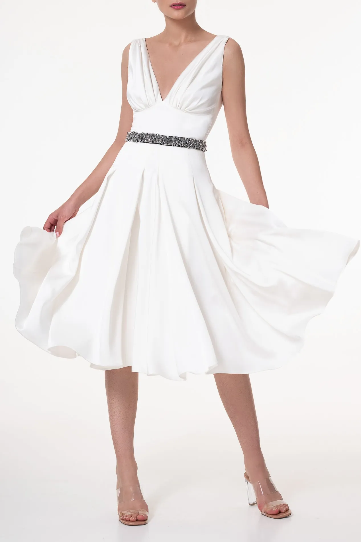 Marilyn Ivory Satin Midi Dress