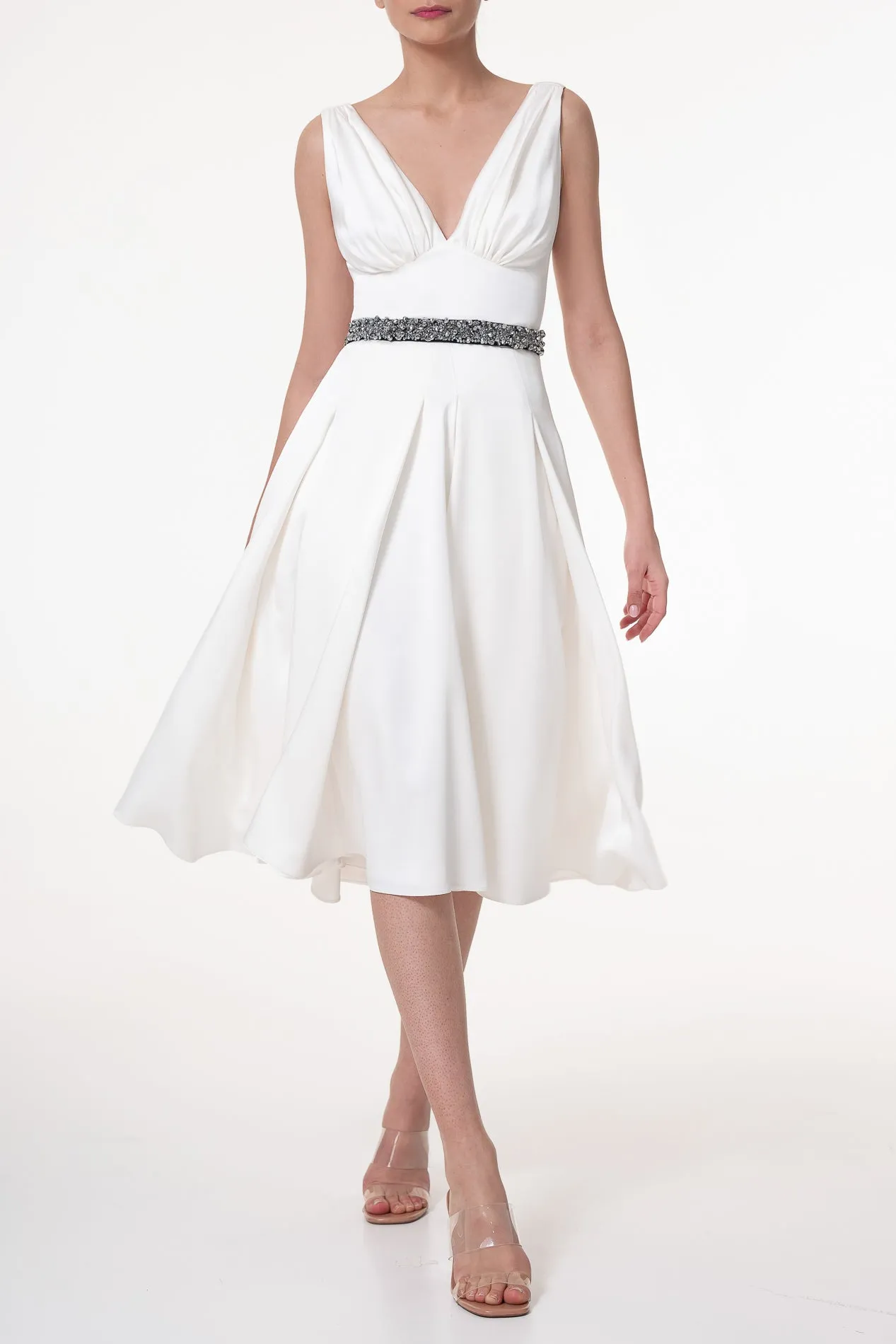 Marilyn Ivory Satin Midi Dress