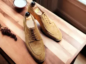 Men's Beige Suede Lace Up Dress Shoes