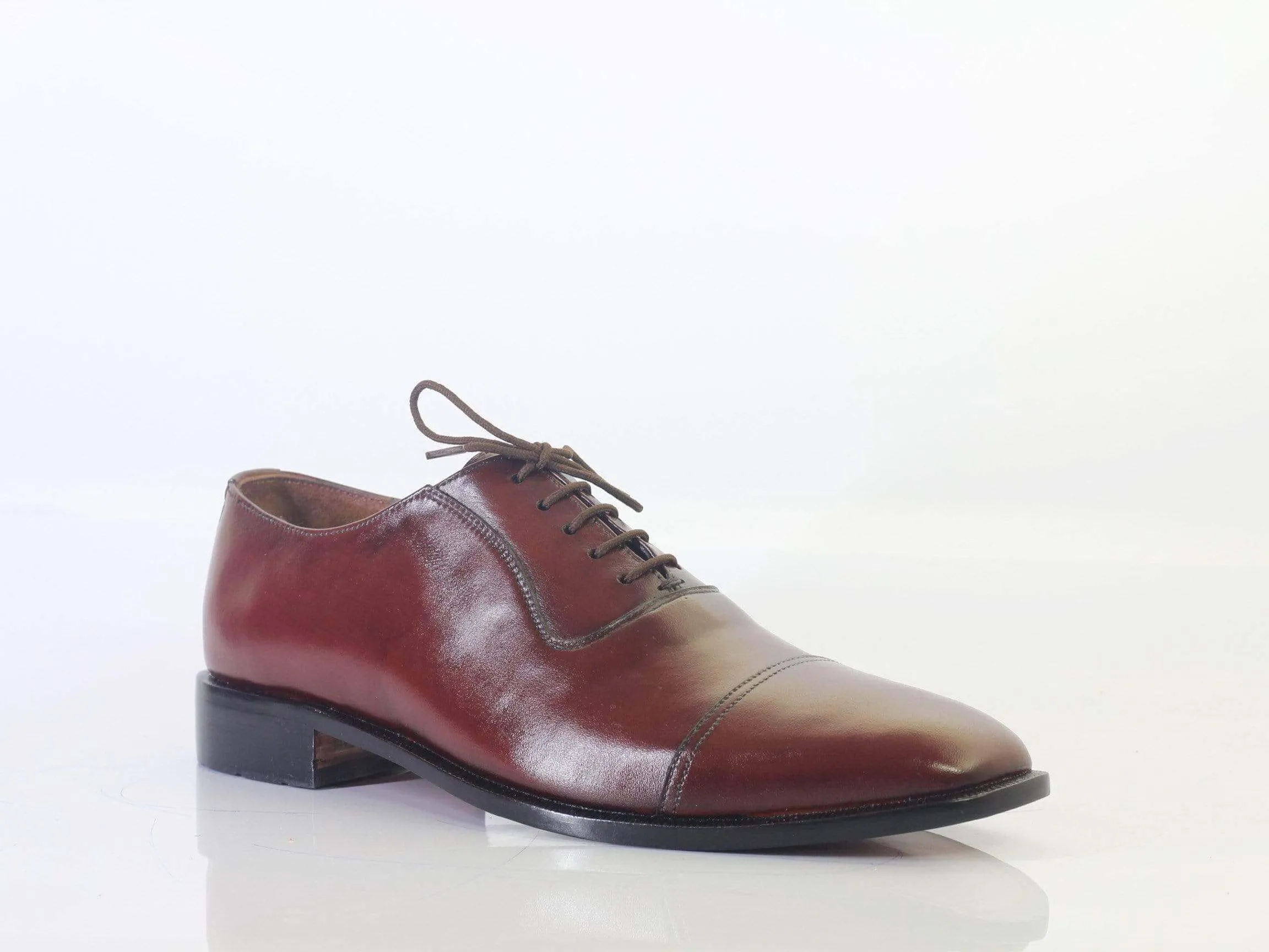 Men's Burgundy Cap Toe Lace Up Leather Shoe