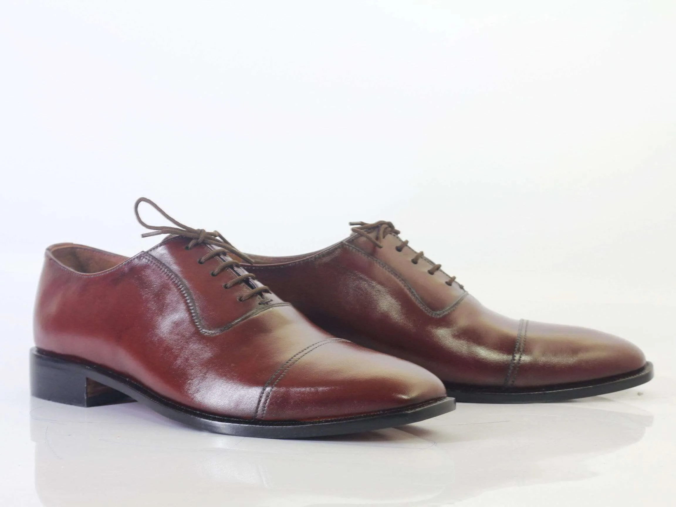 Men's Burgundy Cap Toe Lace Up Leather Shoe