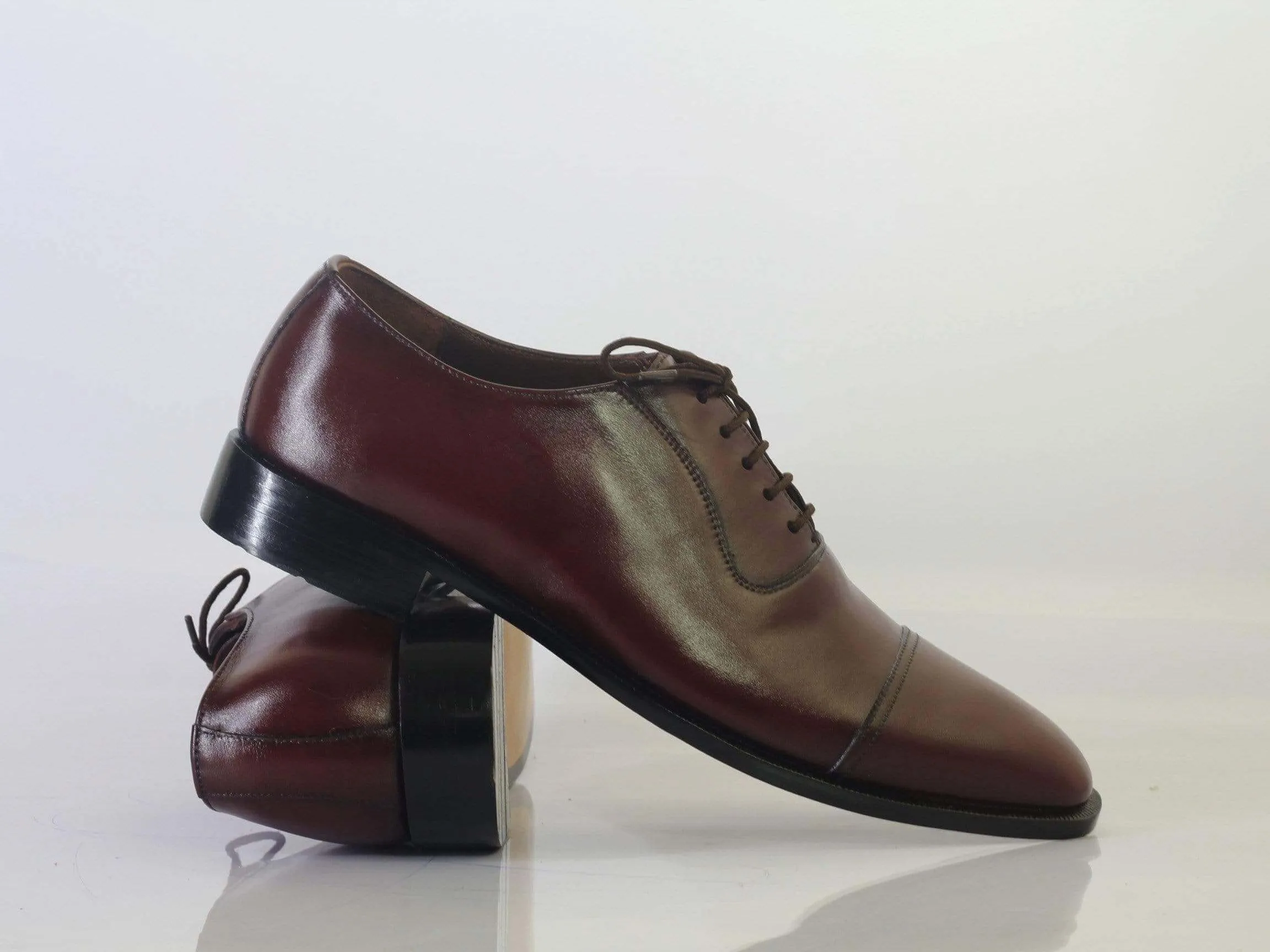 Men's Burgundy Cap Toe Lace Up Leather Shoe