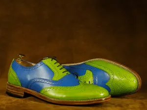 Men's Green Blue Brogue Toe Lace Up Leather Shoes,Party Shoes