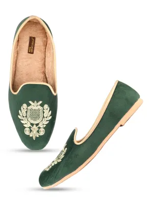 Men's Indian Ethnic Party Wear Green Footwear - Desi Colour