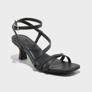 New - A New Day Women's 2" Louis Low Buckle Heels Sandals Faux Leather Ankle Strap