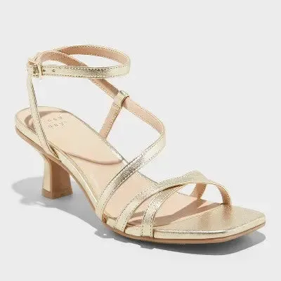 New - A New Day Women's 2" Louis Low Buckle Heels Sandals Faux Leather Ankle Strap