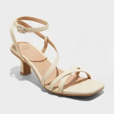 New - A New Day Women's 2" Louis Low Buckle Heels Sandals Faux Leather Ankle Strap