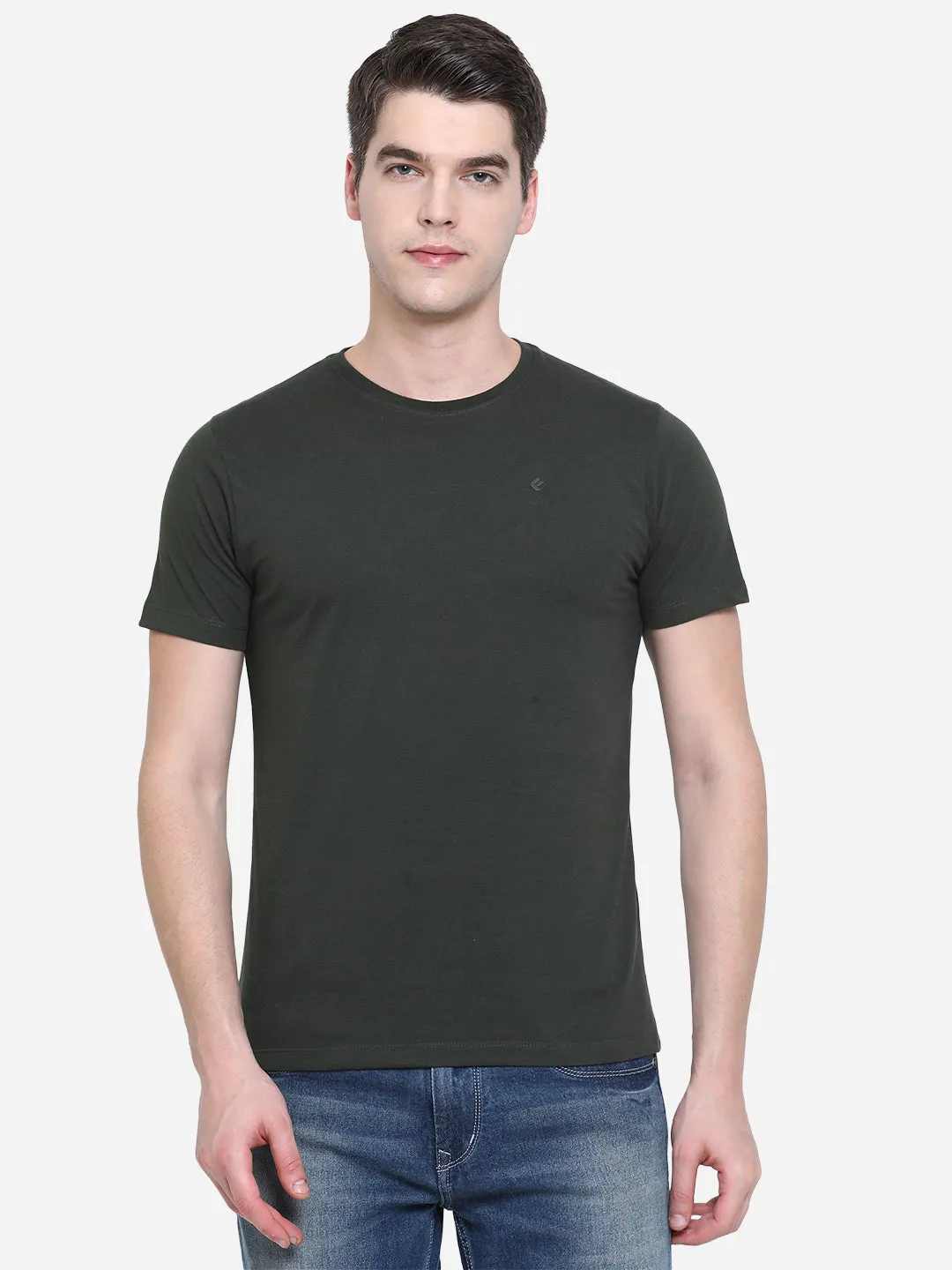 Olive Solid Slim Fit T-Shirt | Greenfibre