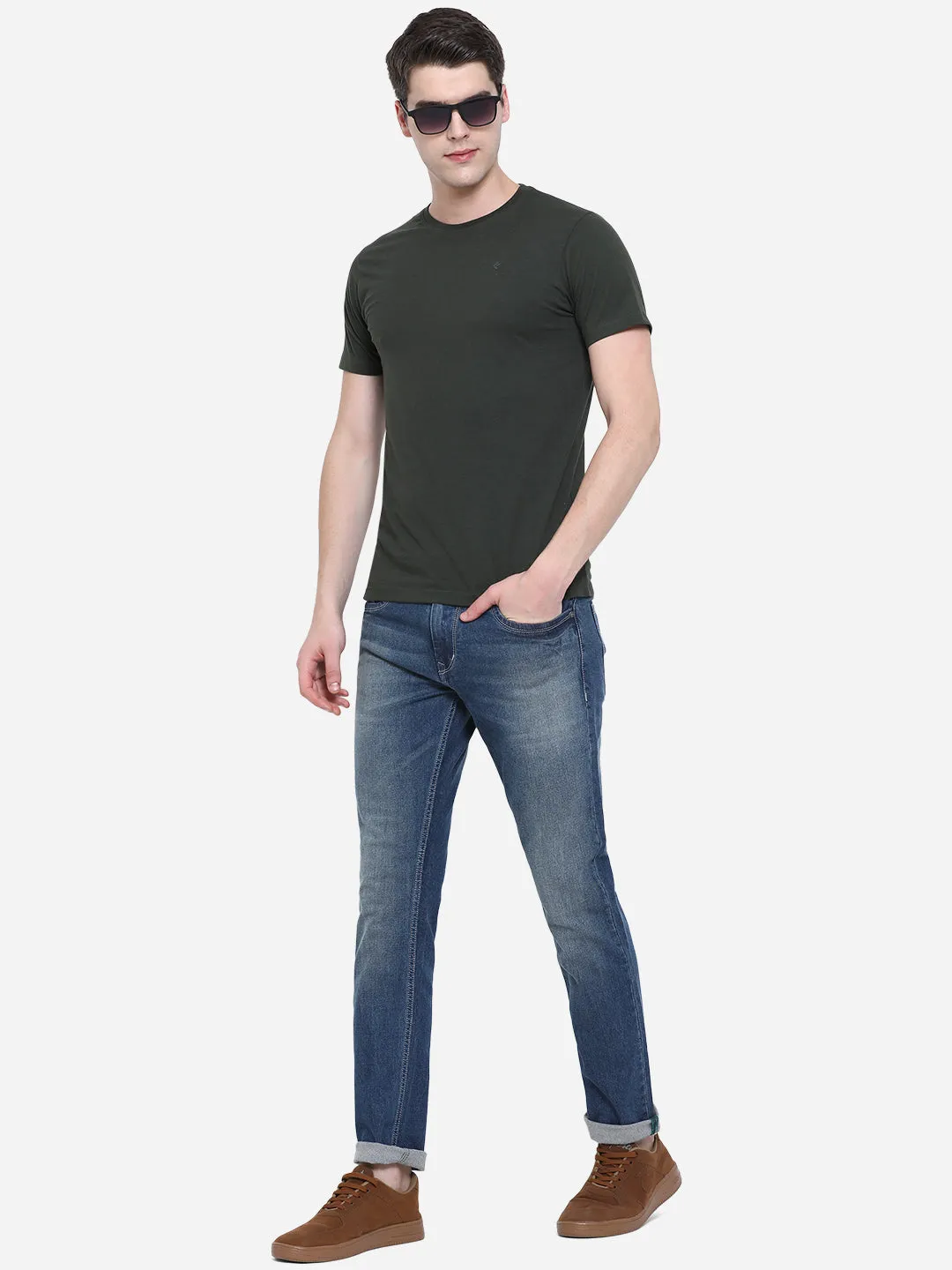 Olive Solid Slim Fit T-Shirt | Greenfibre