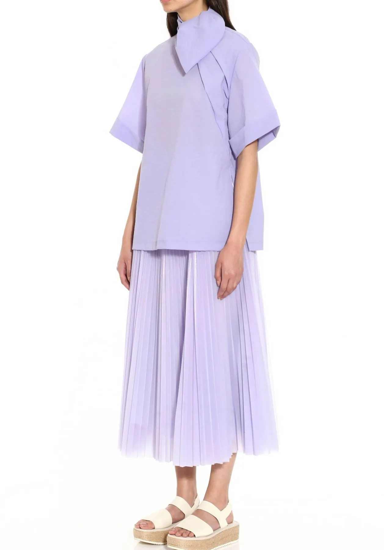 Pleated Skirt in Lavender Coated Mesh