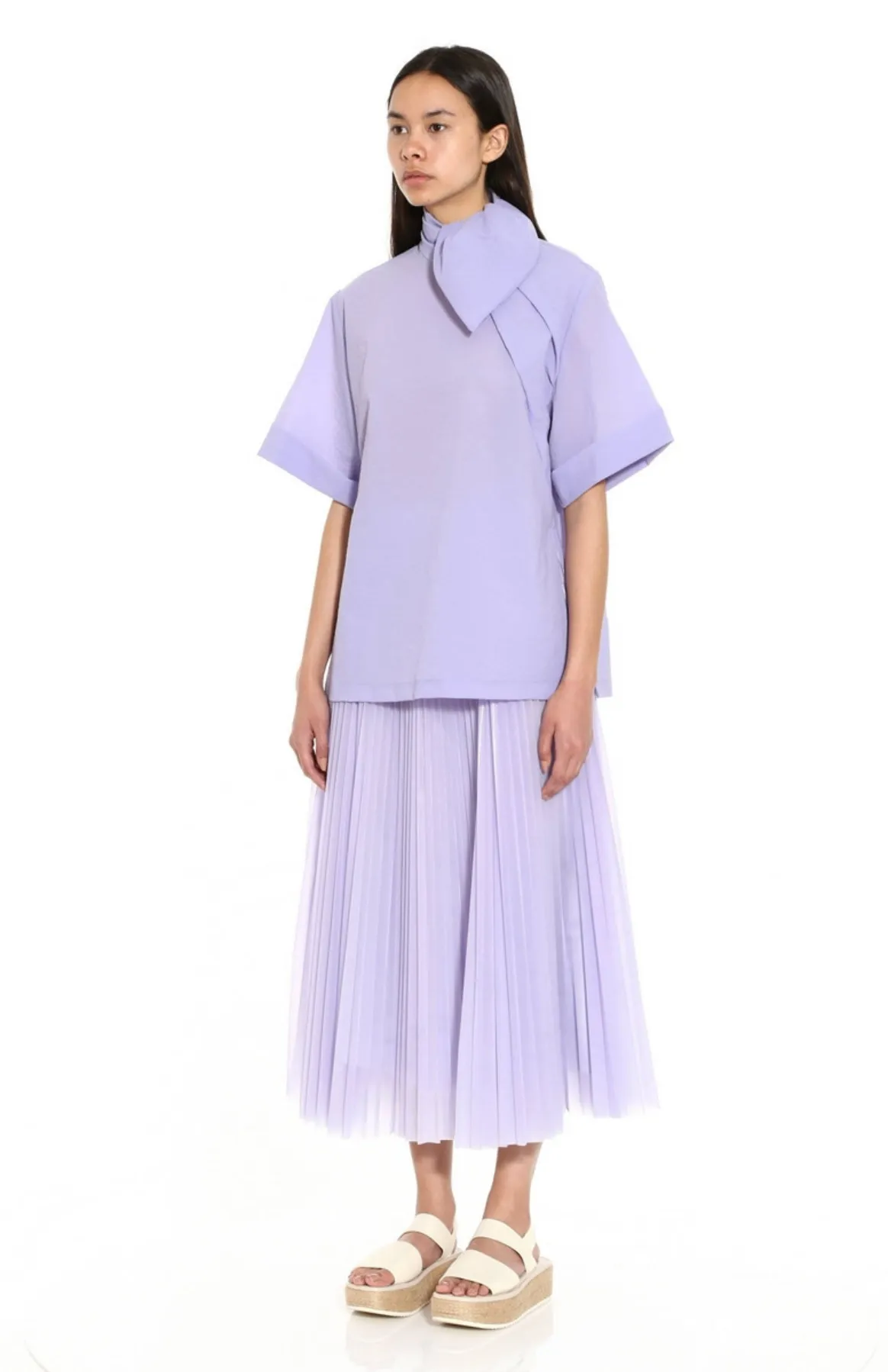 Pleated Skirt in Lavender Coated Mesh