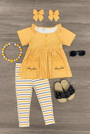 Polka Dots & Stripes Yellow Bunny Legging Set