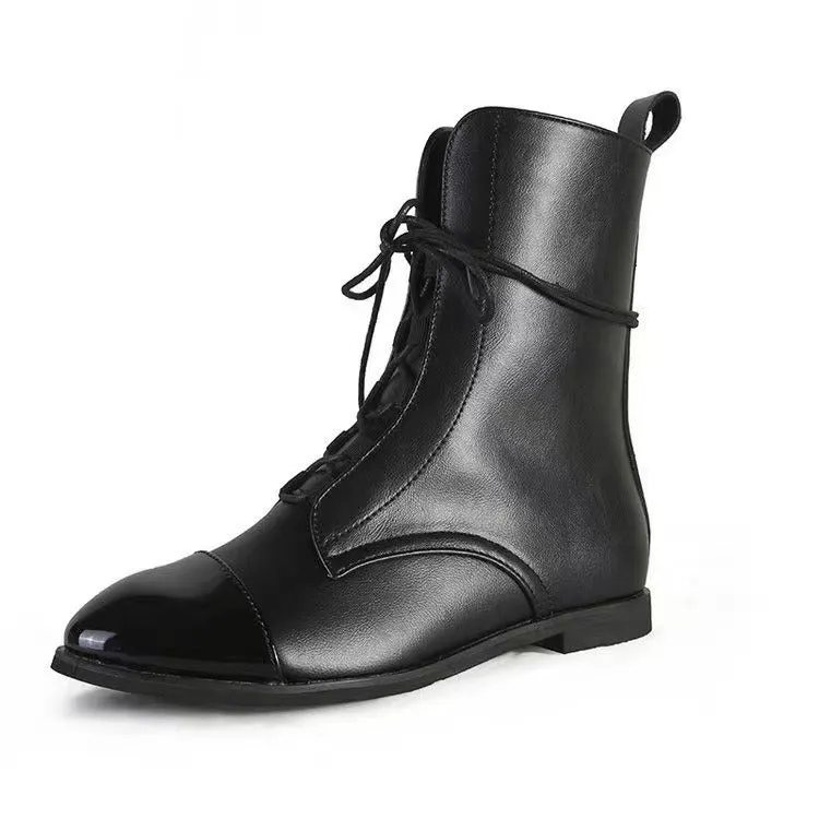 Pre Order:  Patent Leather Flat Ladies Boots