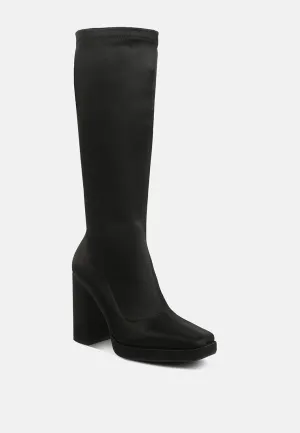 PRESTO Black Stretchable Satin Long Boot