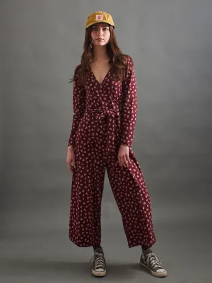 Rita Long Sleeve Jumpsuit - Burgundy Bouquet