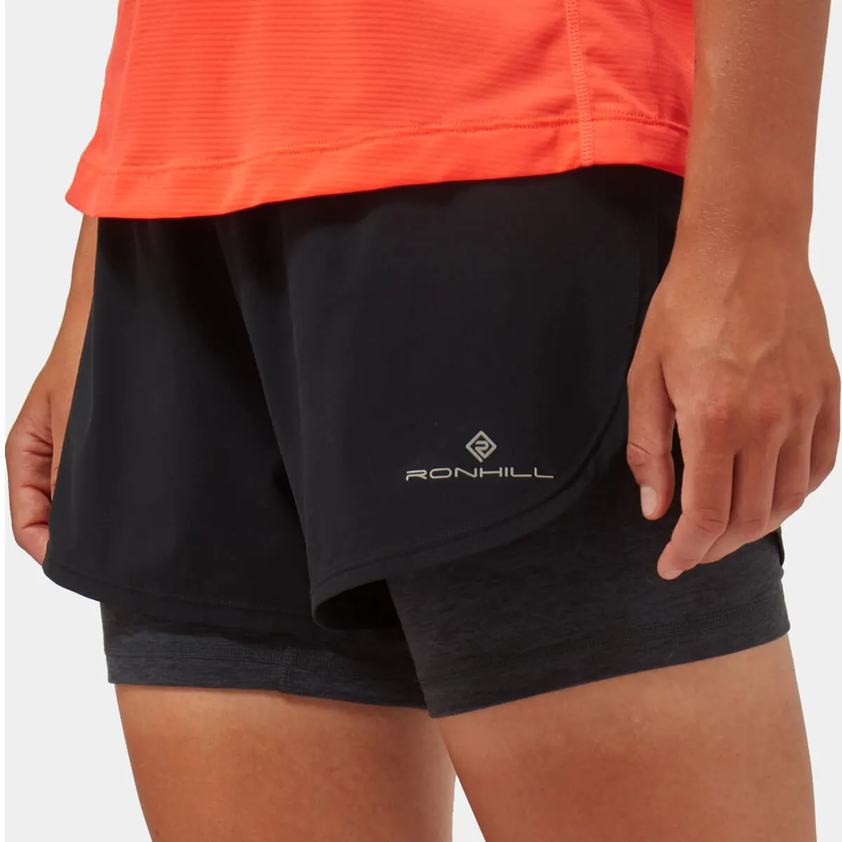 Ronhill Tech Twin Short Womens | Black/charcoal Marl