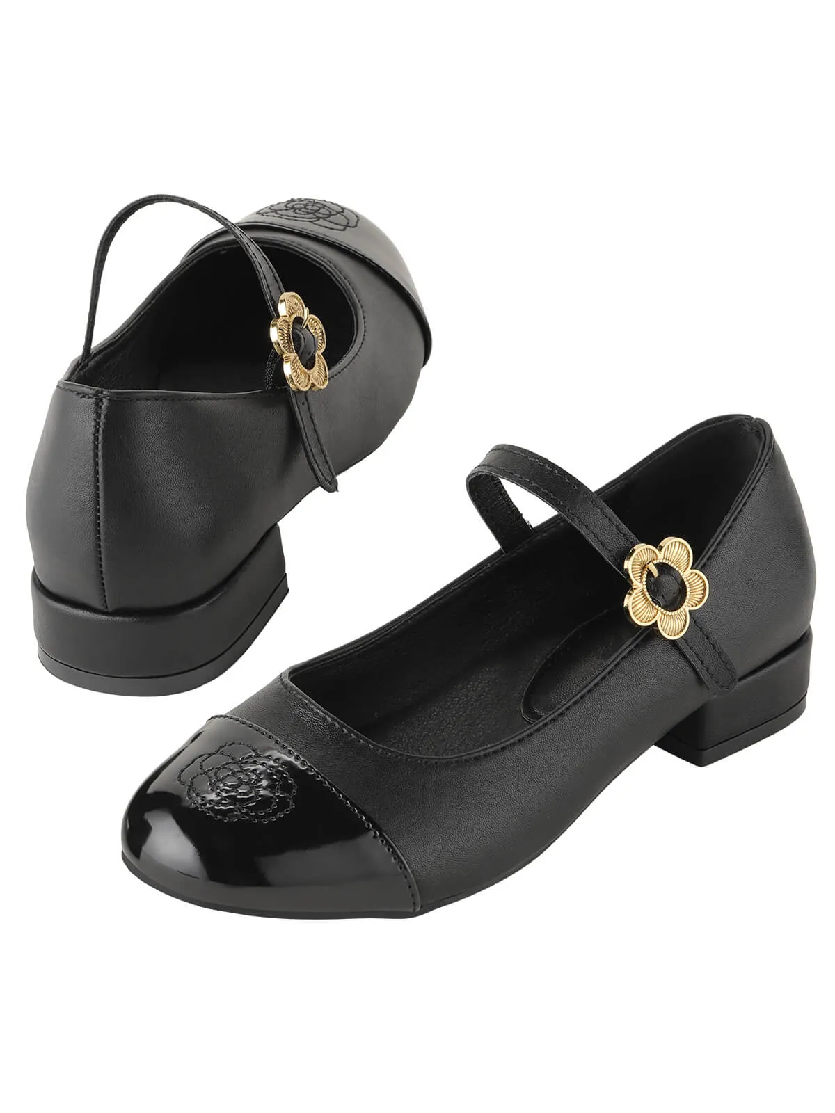 Round Toe Flower Buckled Shoes