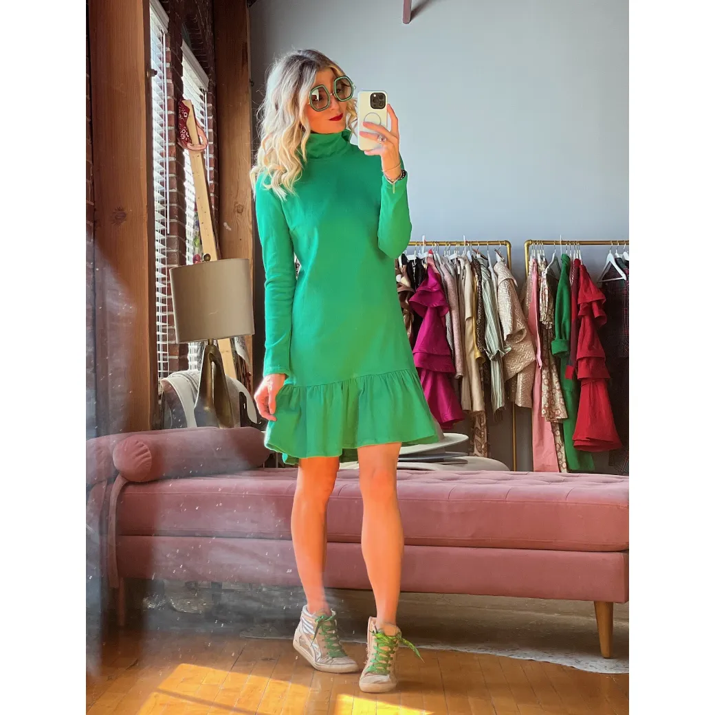 SAMPLE - Side Zip Turtleneck Dress MINI - Green