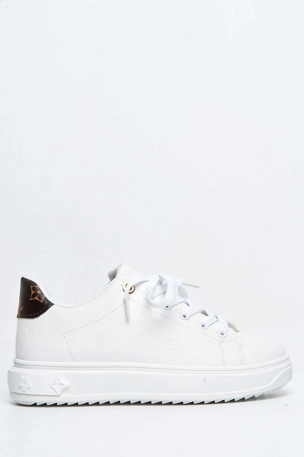 Stephanie Patterned Lace-Up Trainers in White