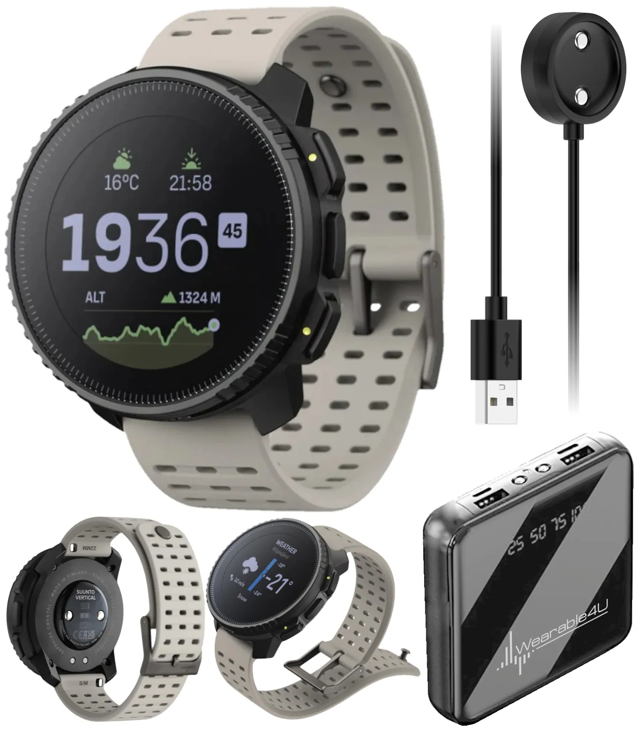 SUUNTO Vertical Adventure GPS Watch, Large Screen, Offline Maps, Solar Charging with Wearable4U Power Bank SQ Bundle