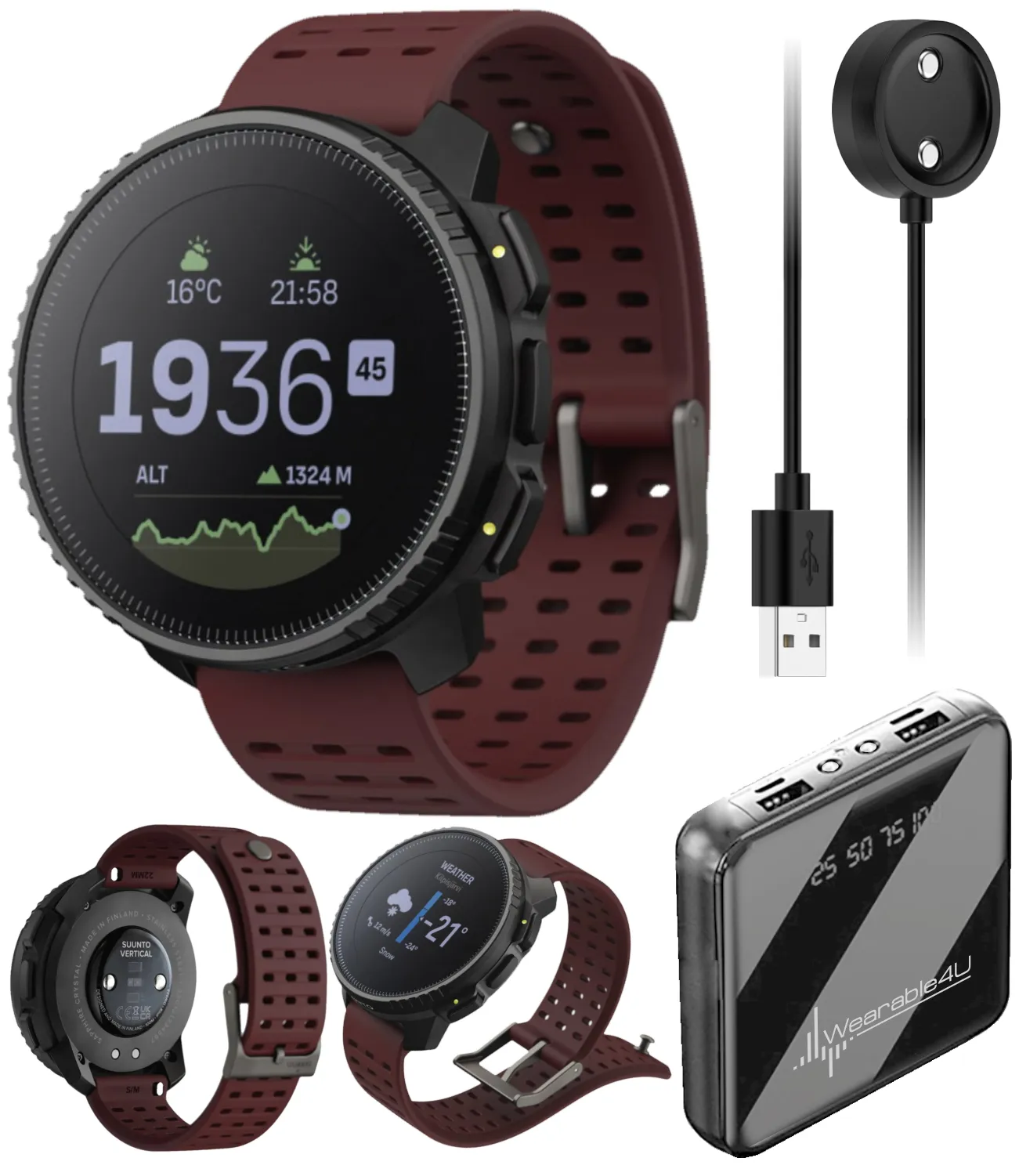 SUUNTO Vertical Adventure GPS Watch, Large Screen, Offline Maps, Solar Charging with Wearable4U Power Bank SQ Bundle