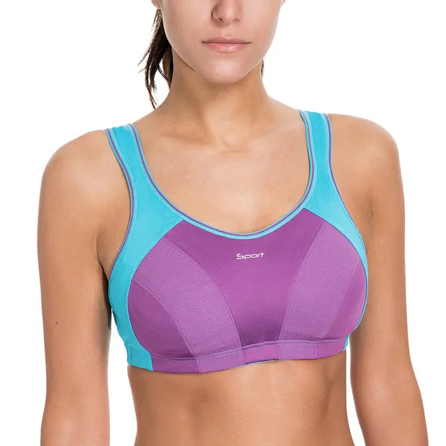 SYROKAN Women's High Impact Wire Free Non Padded Racerback Maximum Sports Bra