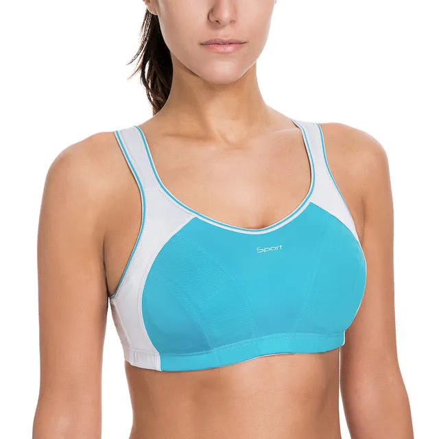 SYROKAN Women's High Impact Wire Free Non Padded Racerback Maximum Sports Bra