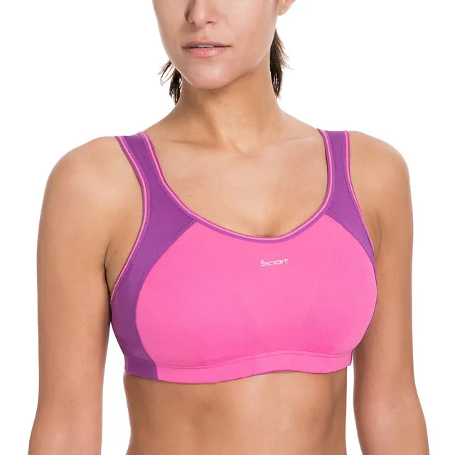 SYROKAN Women's High Impact Wire Free Non Padded Racerback Maximum Sports Bra