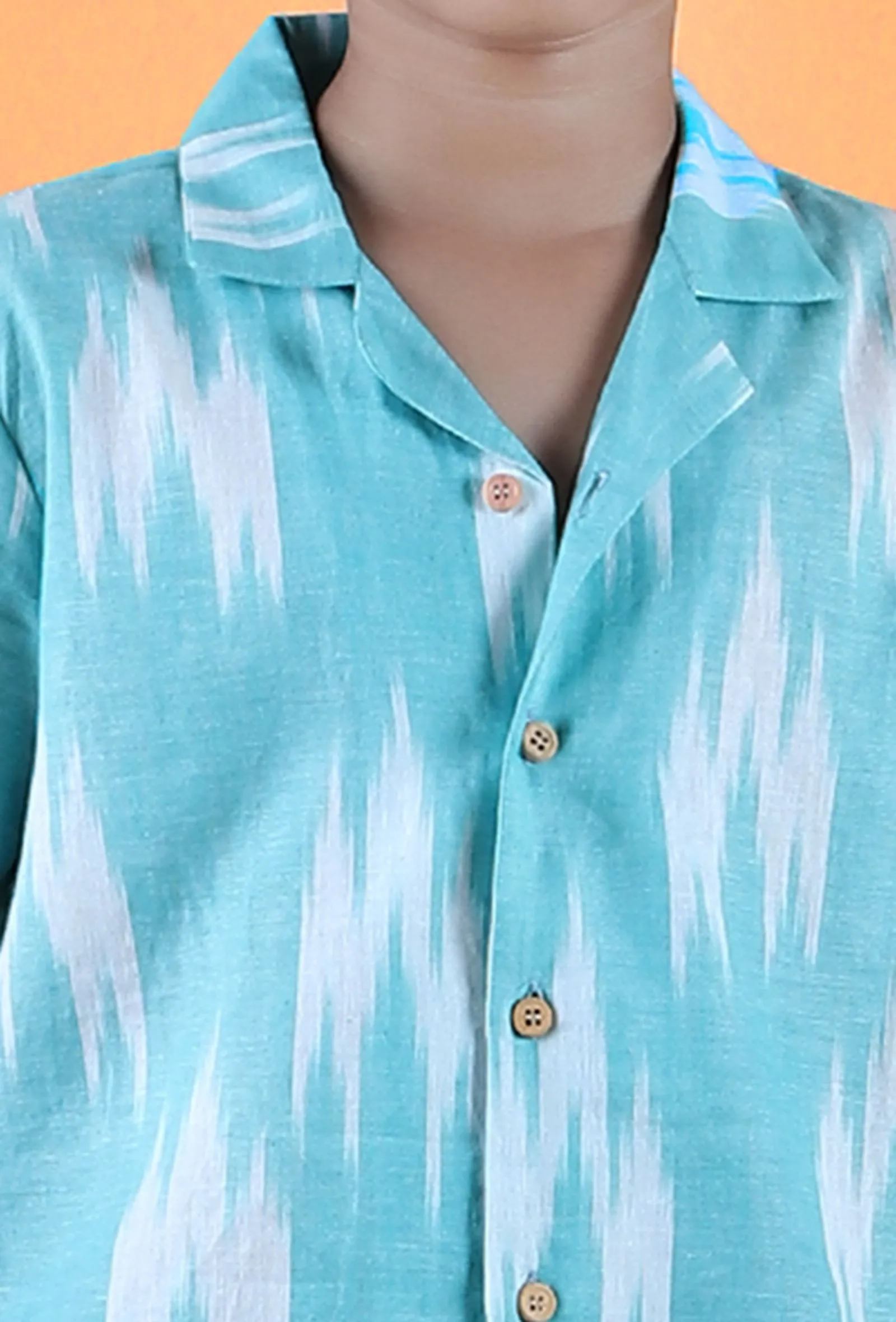 Teal Blue Ikat Cotton Shirt