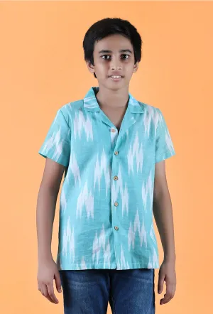 Teal Blue Ikat Cotton Shirt